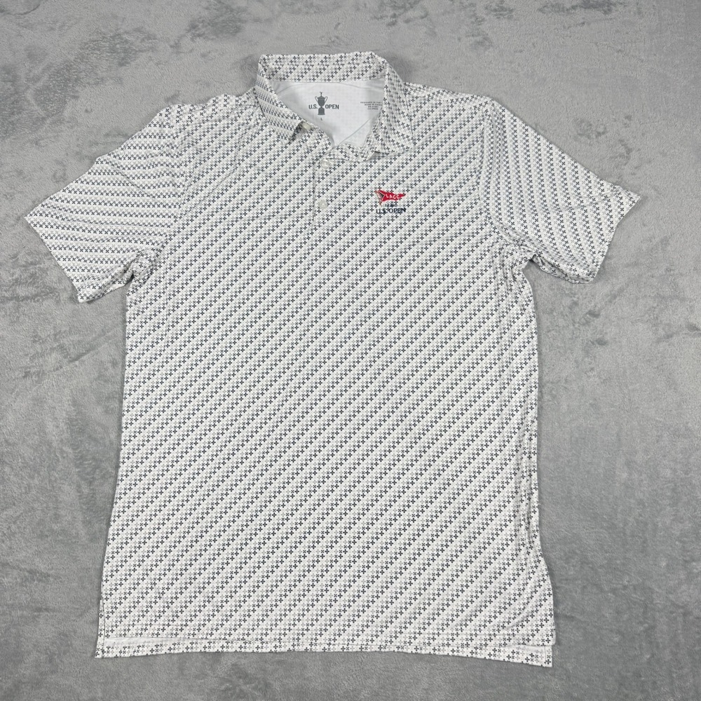 U.S. Open Mens L Polo Shirt 123rd LACC Golf Performance Floral Print White